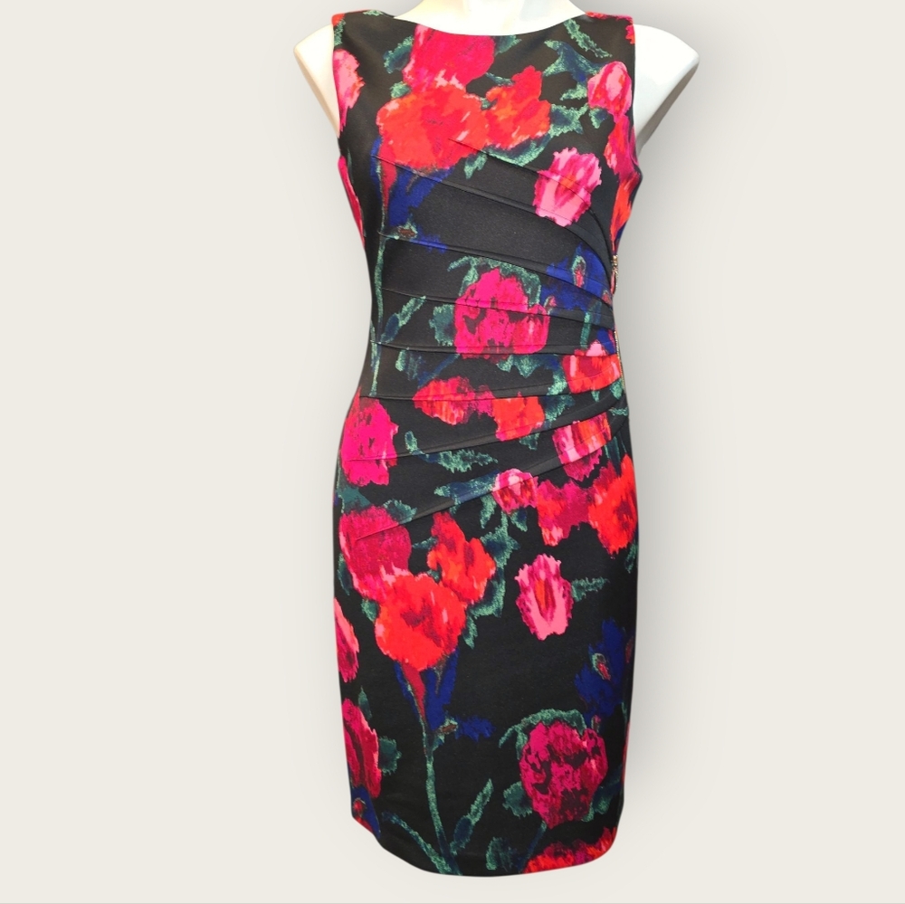Ivanka Trump Black, Red, & Magenta Dress, Size 4